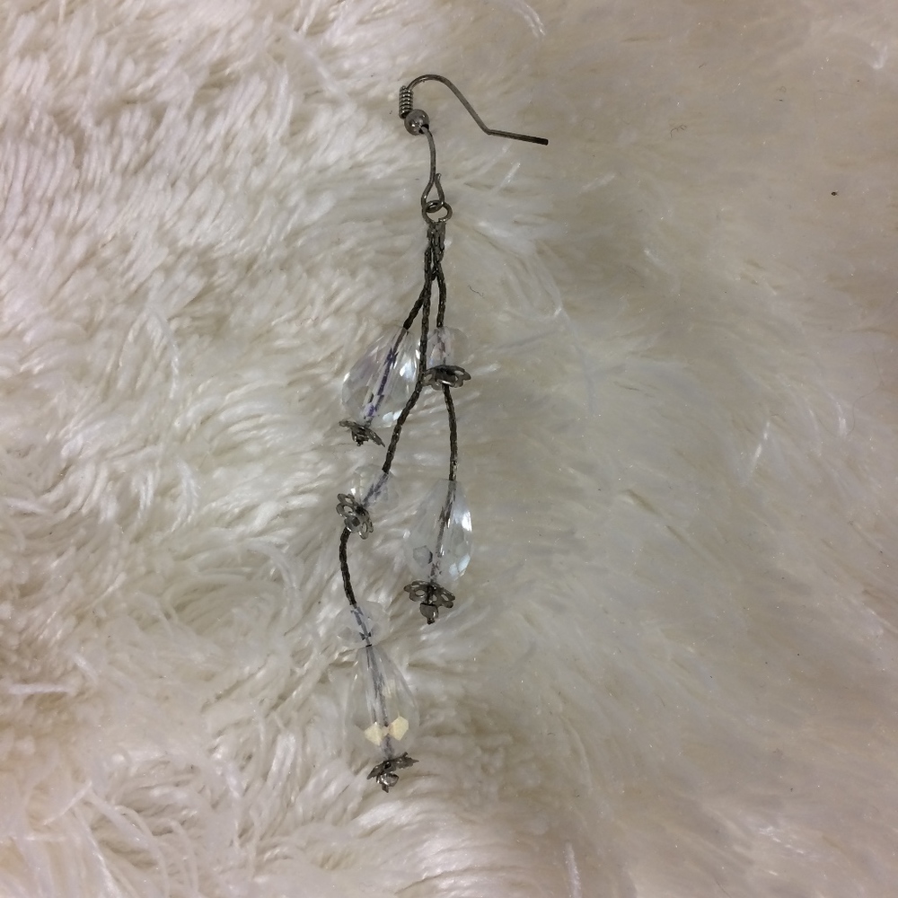 Clear Crystal & Silver Drop Dangling Hook Earrings - Picture 7 of 7